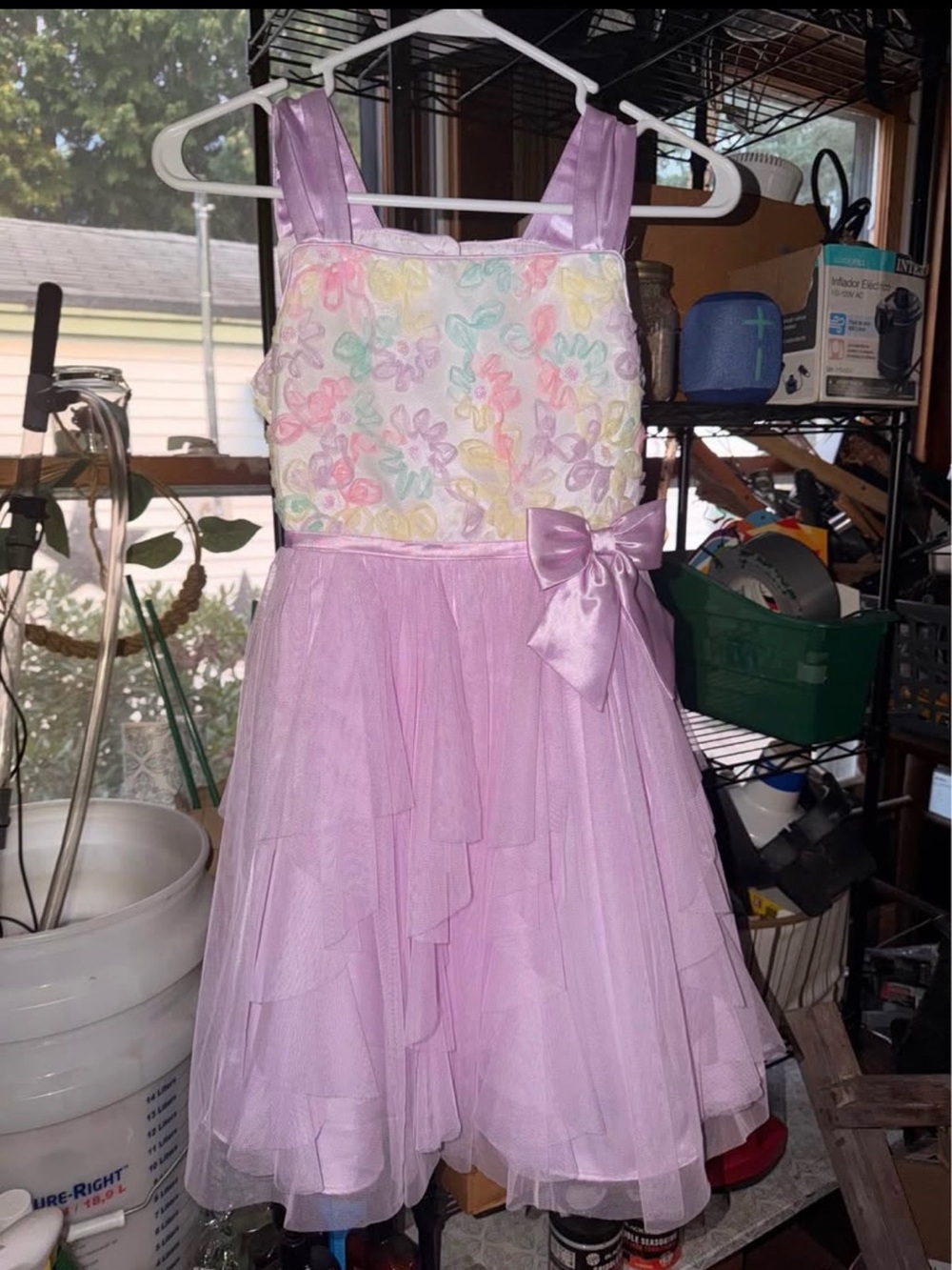 Lavender Floral Appliqué Tulle Party Dress for Girls